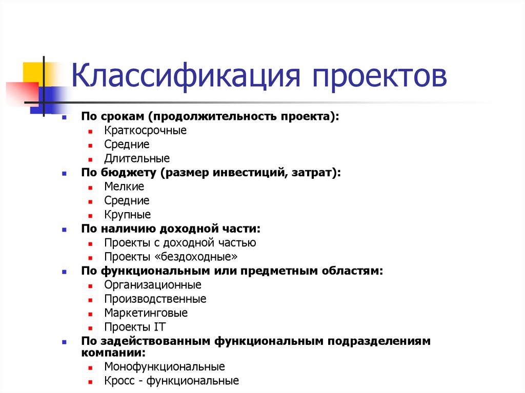 Назовите основные классификационные признаки проектов