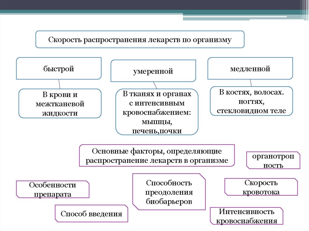 Факторы распределения. Распространение и распределение лекарств. Распределение лекарственных средств в органах и тканях. Скорость распространения лекарства. Органотропы это.