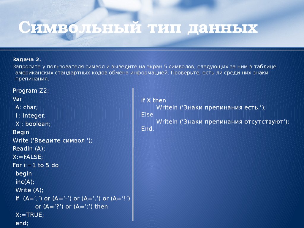 Символьный тип данных в паскале презентация