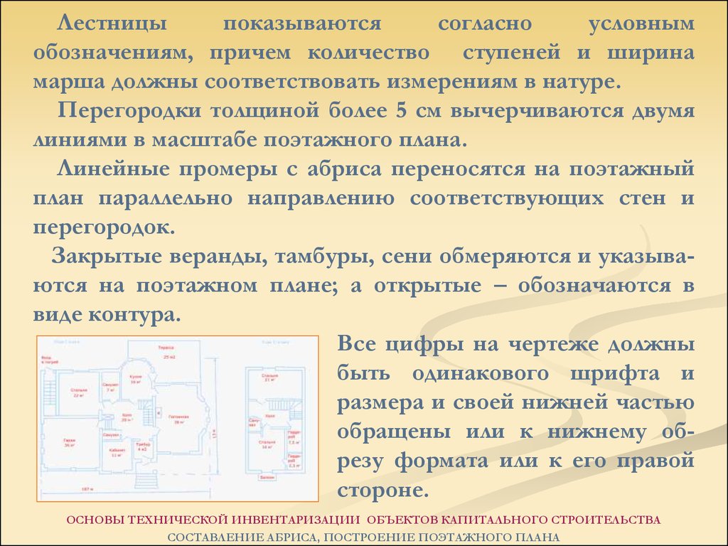 Линейные измерения с абриса переносятся на поэтажные планы