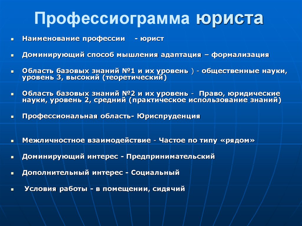 Профессиограмма 8 класс образец