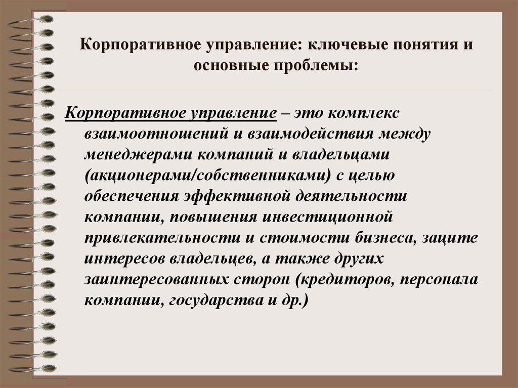 Проблемы корпоративного управления презентация