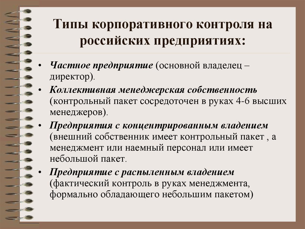 Типы корпоративного контроля на российских предприятиях: