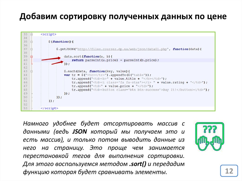 Добавим сортировку полученных данных по цене