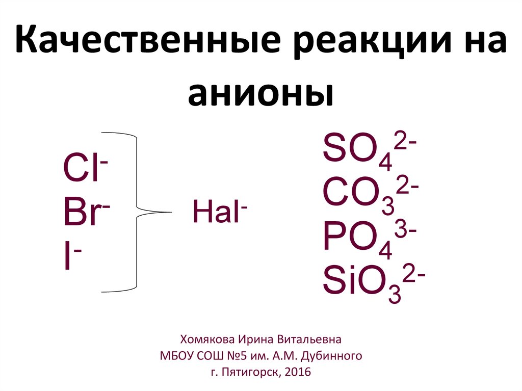 Качественные реакции на анионы презентация