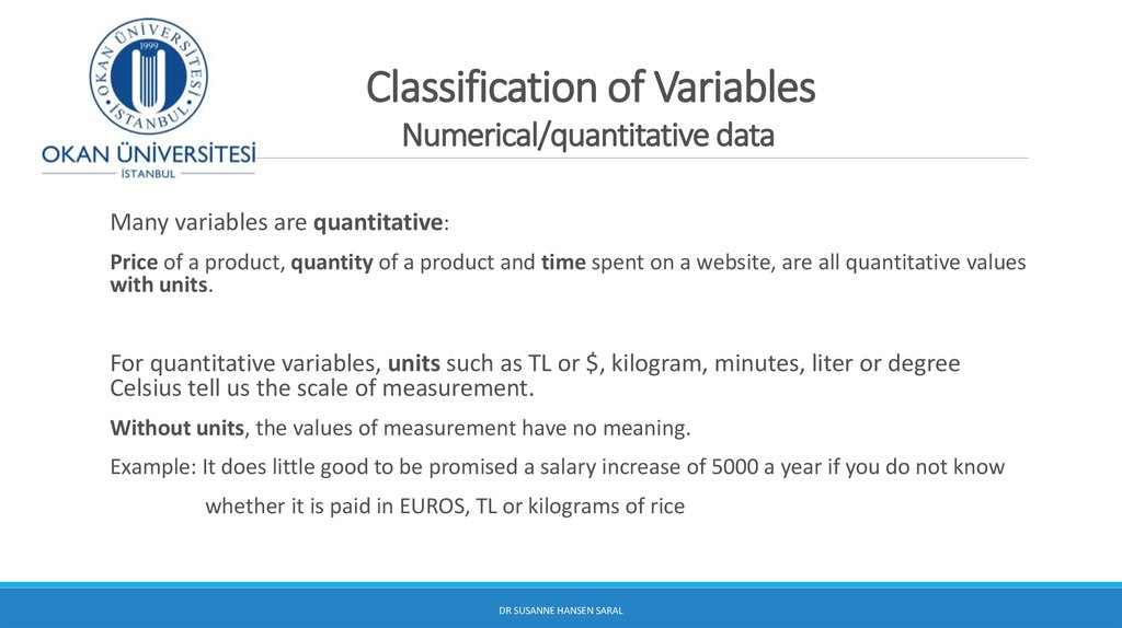 Classification of Variables Numerical/quantitative data