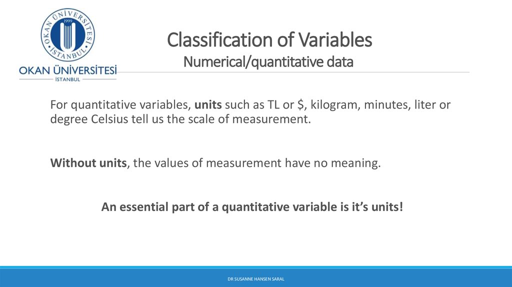 Classification of Variables Numerical/quantitative data
