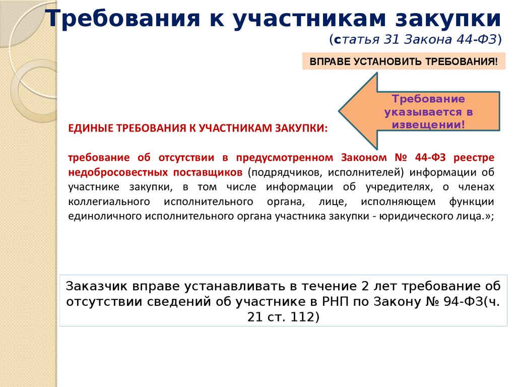 Требования к участникам. Требования к закупкам по 44 закону ФЗ. Требования к участникам закупки. Требования к закупщикам по 44 ФЗ.