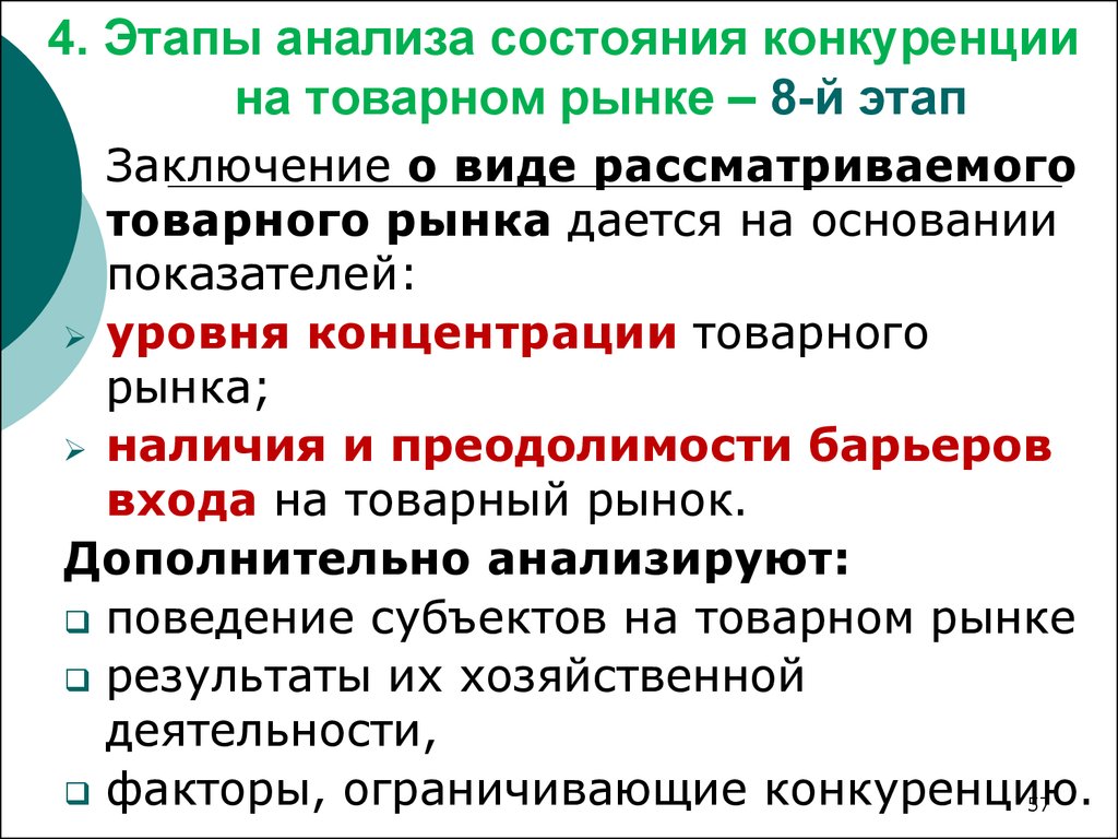 Состояние конкуренции на товарных рынках. Этапы анализа рынка. Виды анализа состояния конкуренции на товарном рынке. Стадии анализа отрасли. Исследование товарных рынков презентация.