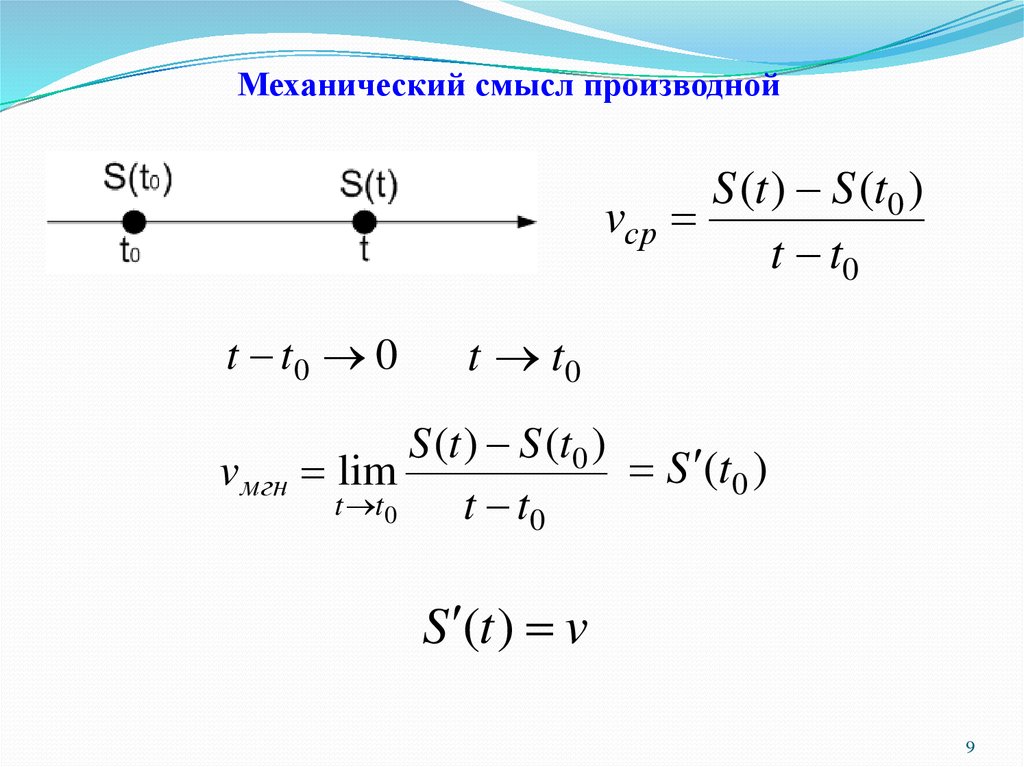 Механический смысл. Механическая интерпретация производной. Производная функции ее механический смысл. Механический смысл производной. Механический с ысл производной.