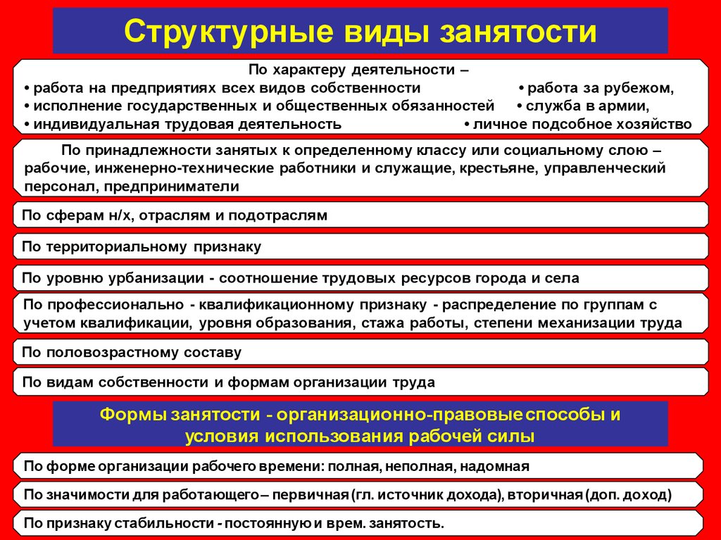 Виды занятых. Структурные виды занятости. Занятость виды деятельности. Различают следующие виды занятости. Виды трудовой занятости.