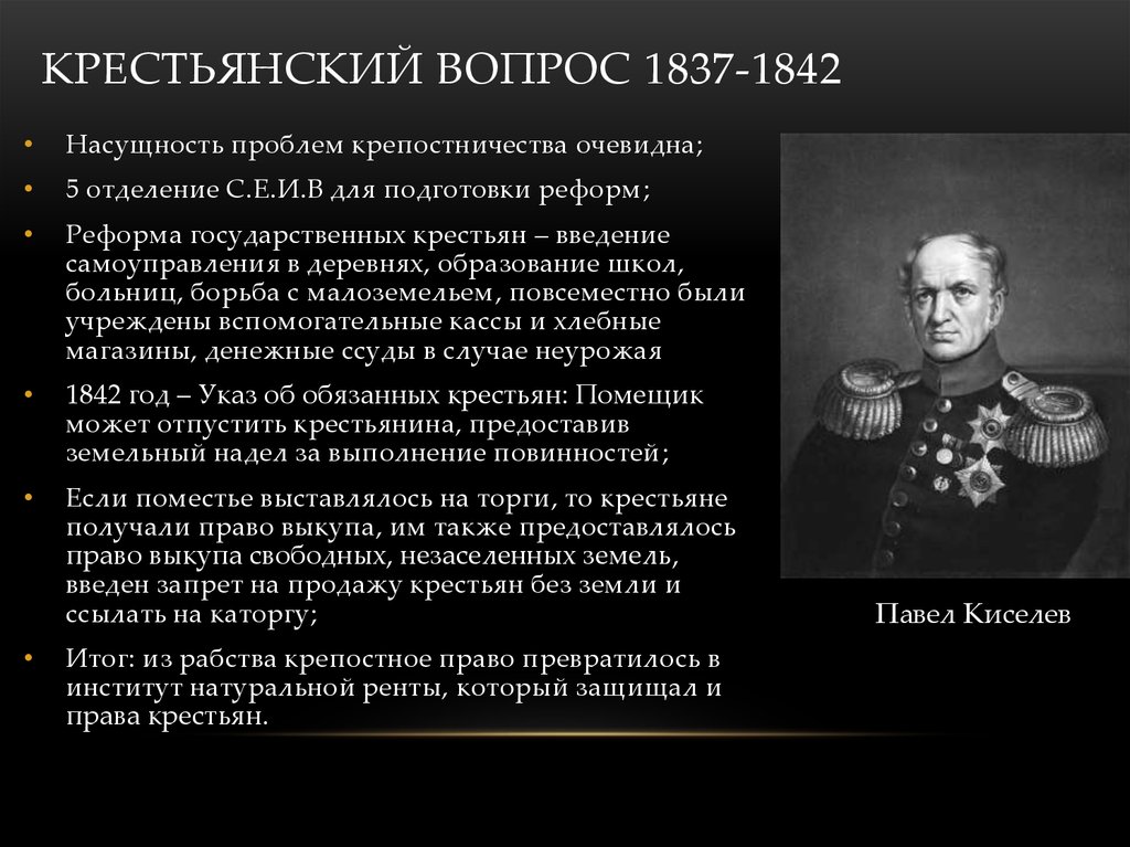 1837 Реформа государственных крестьян. Указ о государственных крестьянах. 1837 1842 Реформа.