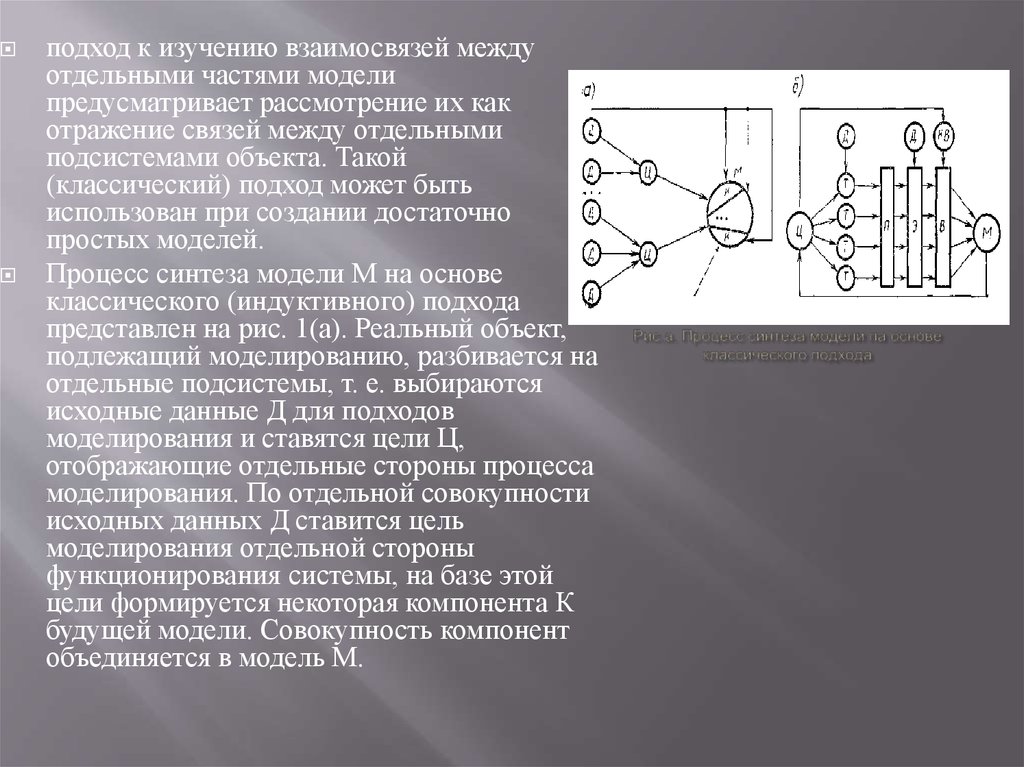 Изучение взаимосвязей. Схема процесса синтеза модели на основе классического подхода. Схема процесса синтеза модели на основе системного подхода. Системный подход при построении модели. Классический подход в моделировании.