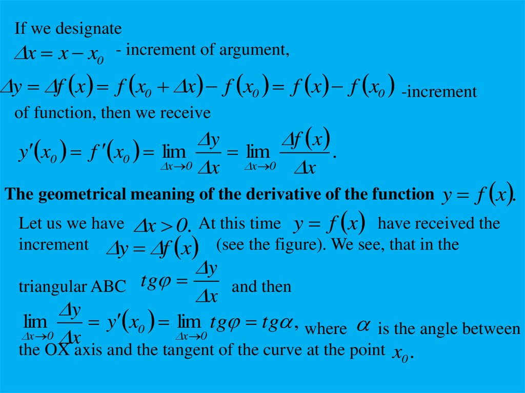 Differential calculus of the function of one variable - online presentation