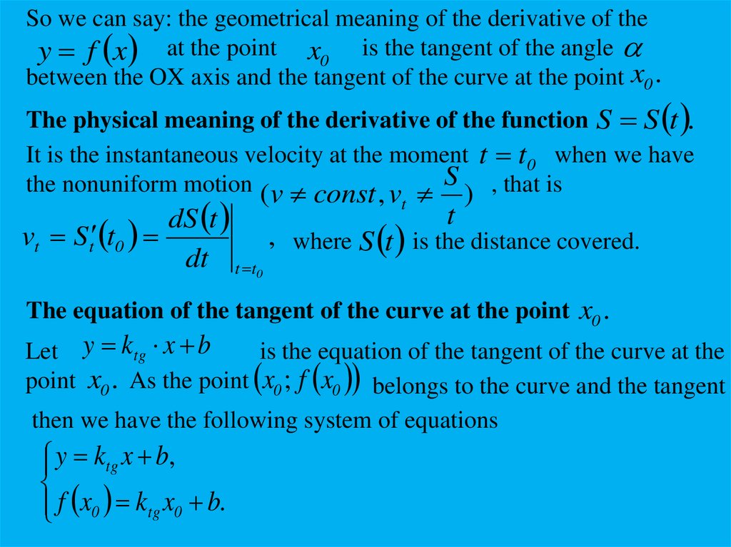 Differential Calculus Of The Function Of One Variable Online Presentation