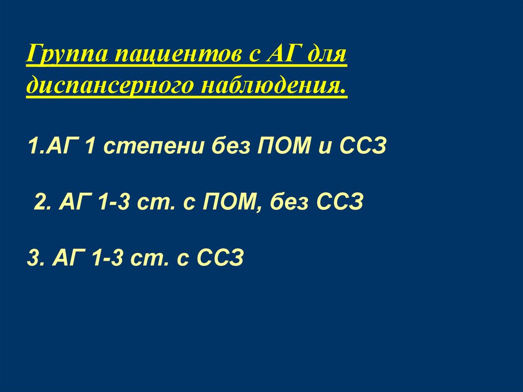 Схема диспансерного наблюдения больного с аг