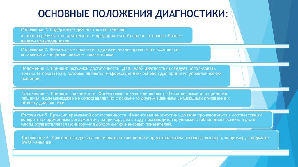 Основные положения организации. Показатели финансовой диагностики. Финансовая диагностика предприятия. Основные составляющие диагностики. Этапы финансовой диагностики.