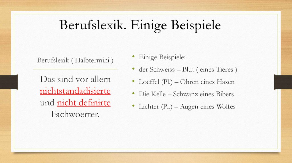 Berufslexik ( Halbtermini )