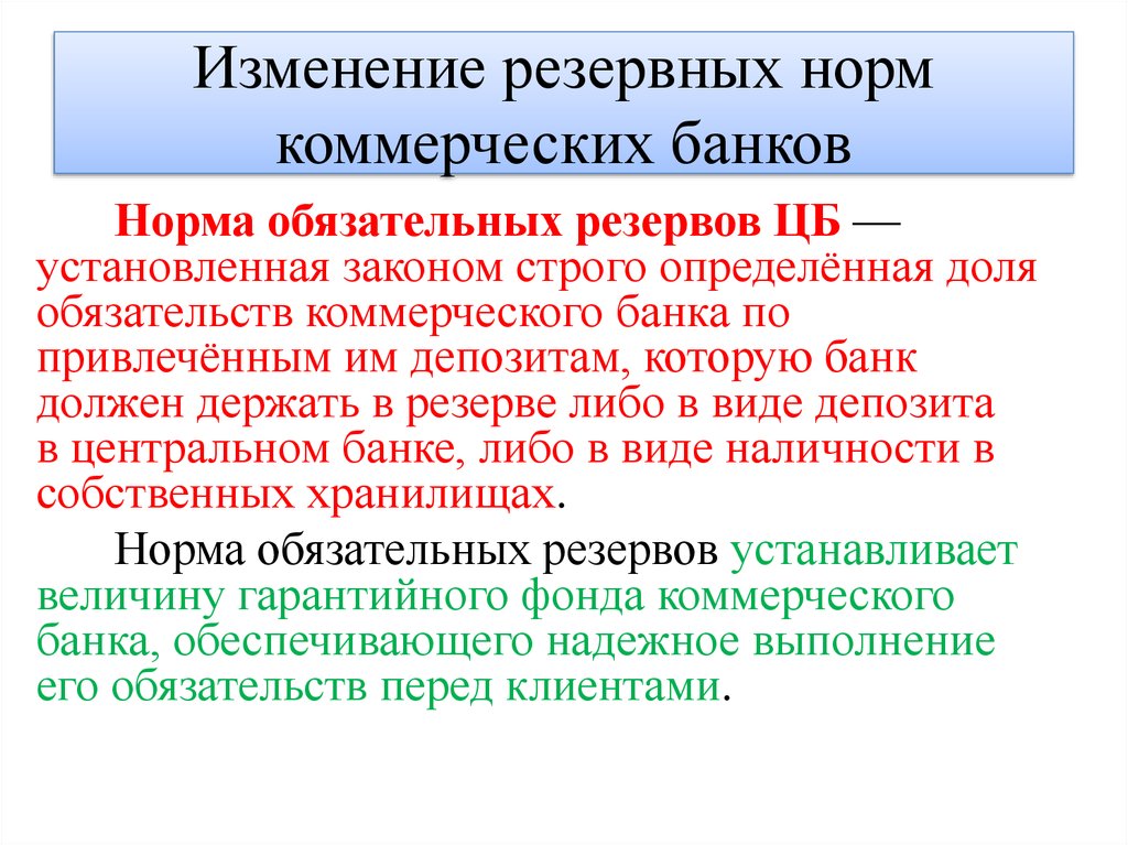 Норма обязательных резервов монетарной политики