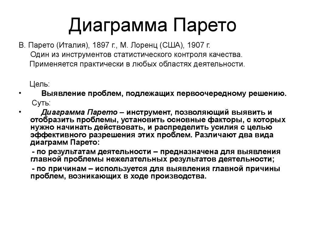 Метод статического контроля диаграмма парето используется для показа