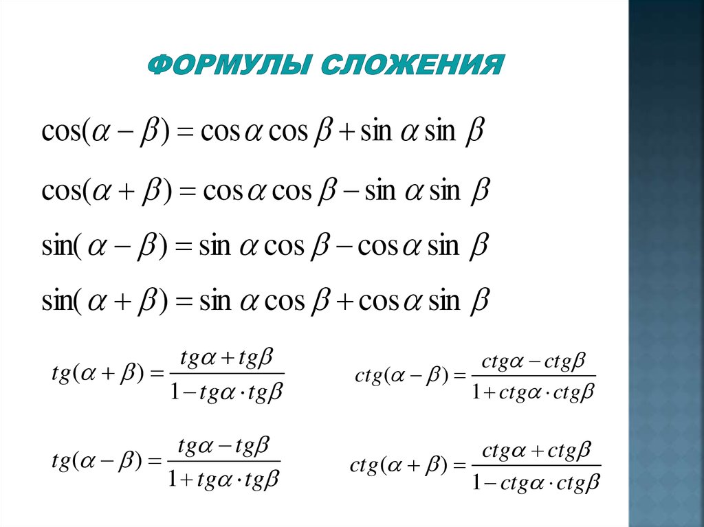 Сумма и разность синусов и косинусов презентация 10 класс