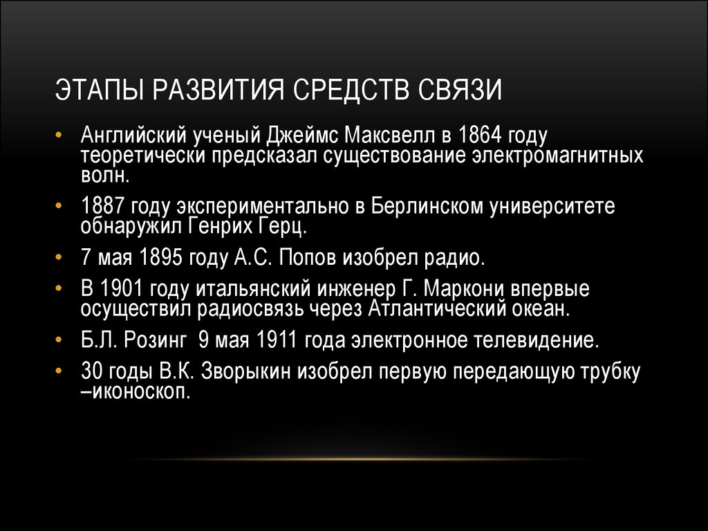 Развитие средств связи и радио индивидуальный проект по физике