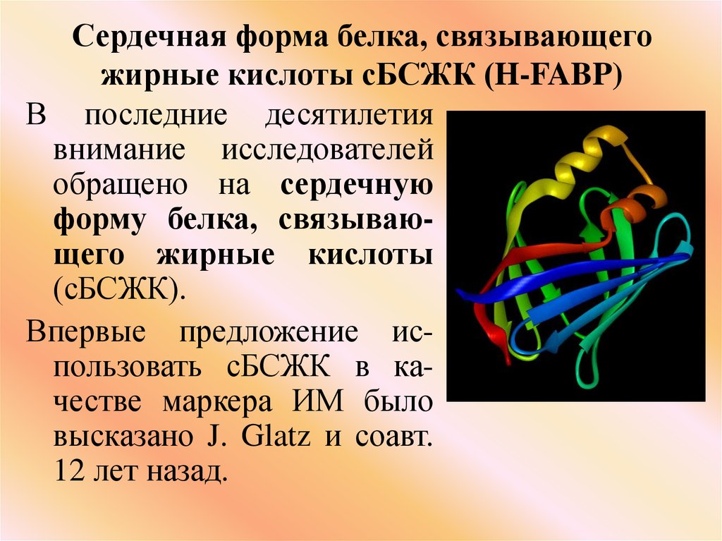 Сердечная форма. Белок, связывающий жирные кислоты (БСЖК). Сердечный белок связывающий жирные кислоты СБСЖК. Кишечная форма белка связывающего жирные кислоты. Белок связывающий жирные кислоты при инфаркте миокарда.