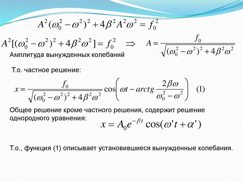 Уравнение амплитуды колебаний. Формула амплитуды установившихся вынужденных колебаний. Амплитуда при вынужденных колебаниях. Амплитуда и фаза вынужденных колебаний. Амплитуда и фаза при вынужденных колебаниях.