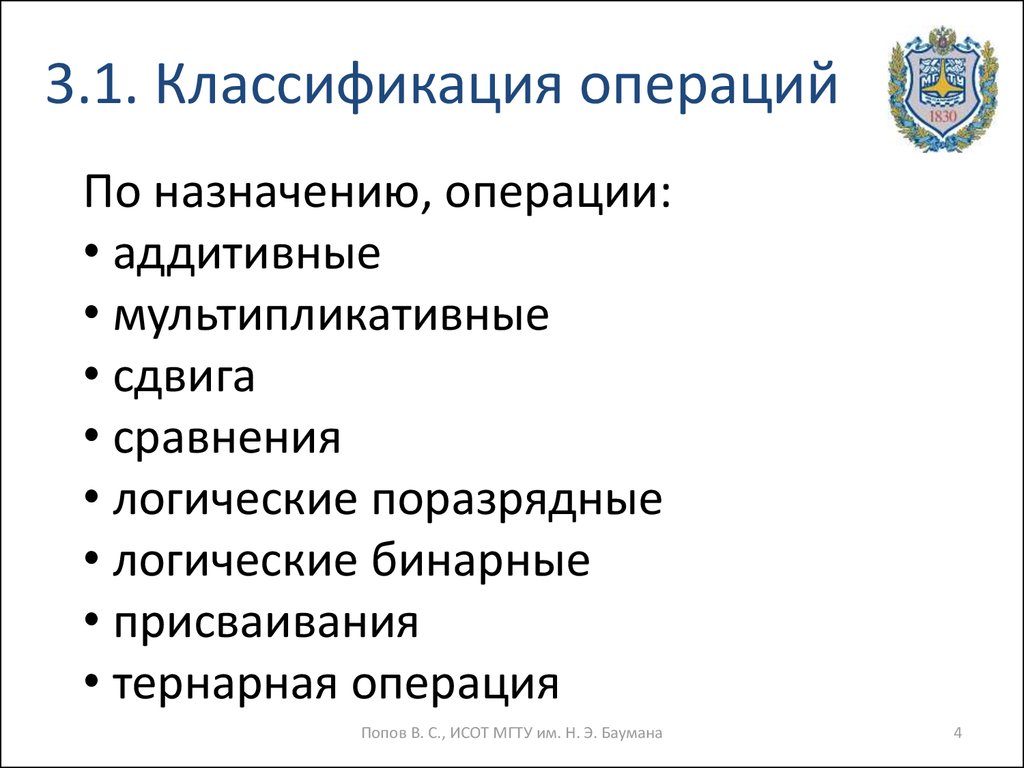 Назначение операции системы