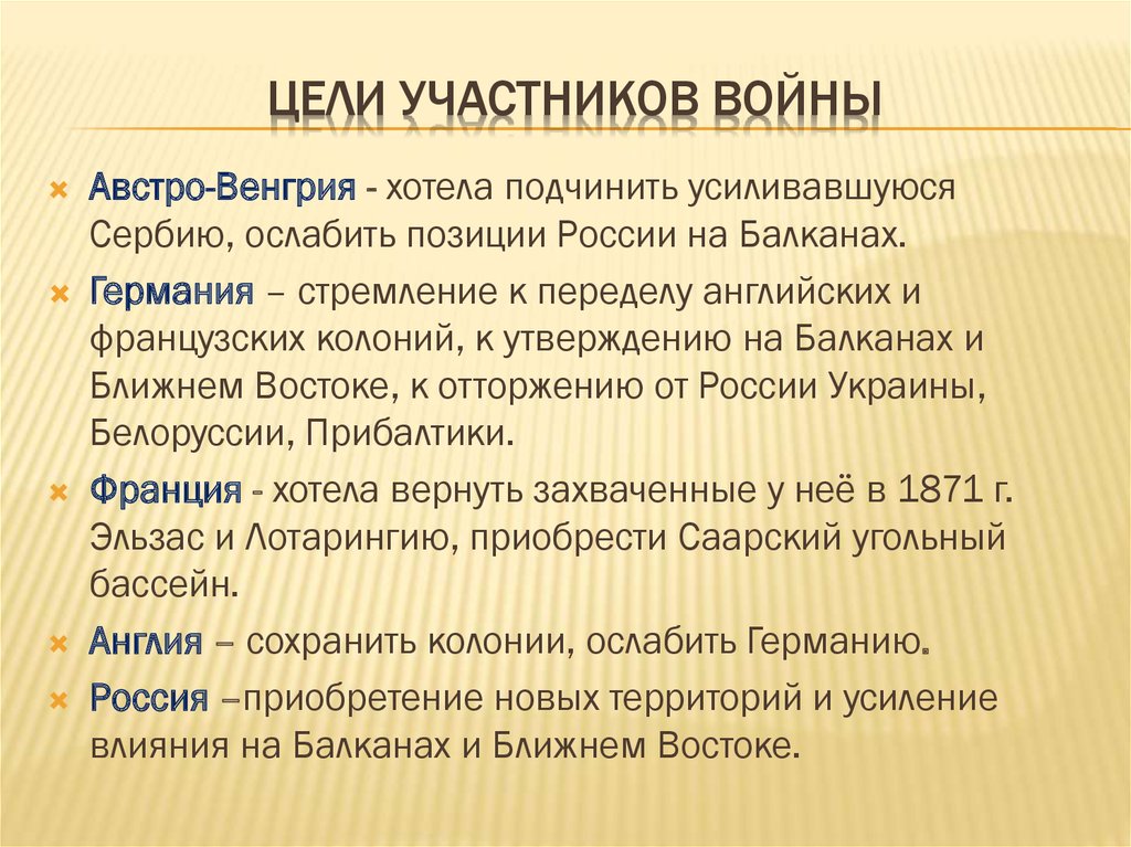 Цель участников. Цели участников войны. 2. Цели участников войны. Укажите цели участников войны?.