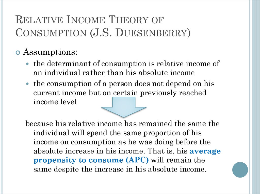Relative Income Theory of Consumption (J.S. Duesenberry)