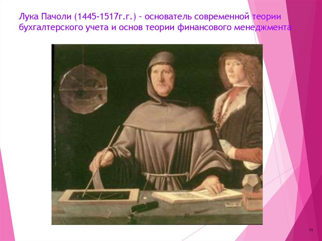 Лука Пачоли (1445-1517г.г.) – основатель современной теории бухгалтерского учета и основ теории финансового менеджмента