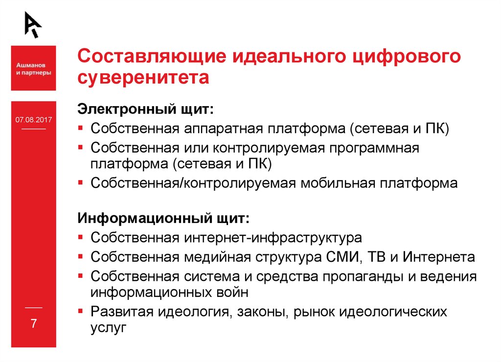 Составляющие идеального цифрового суверенитета