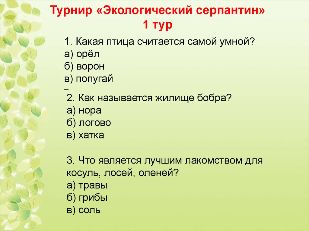 Какая считается самая. Экологический серпантин. Вопросы экологического турнира. Экотурнир. Названия соревнований по экологии 2 класс.