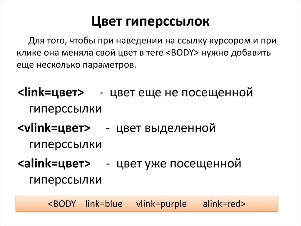 Цвет ссылки. Роль гиперссылок на web-страницах. Создание гиперссылки на веб страницу. Цвет гиперссылок. Цвета для веб страниц.