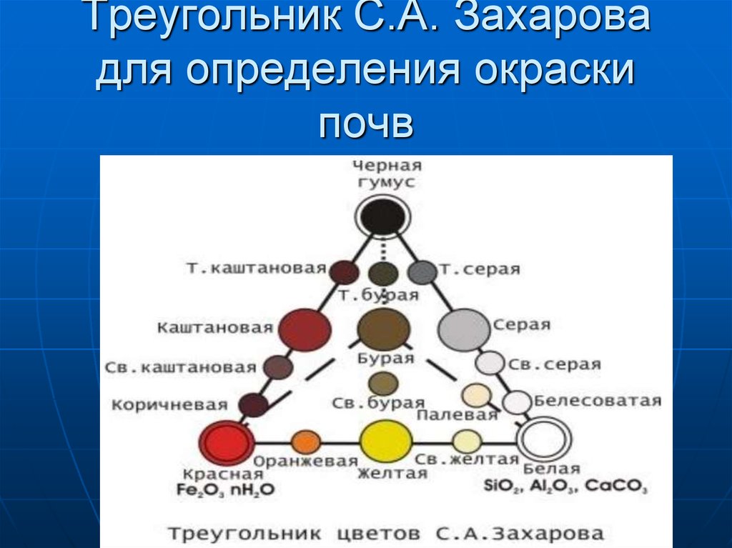 Треугольник С.А. Захарова для определения окраски почв