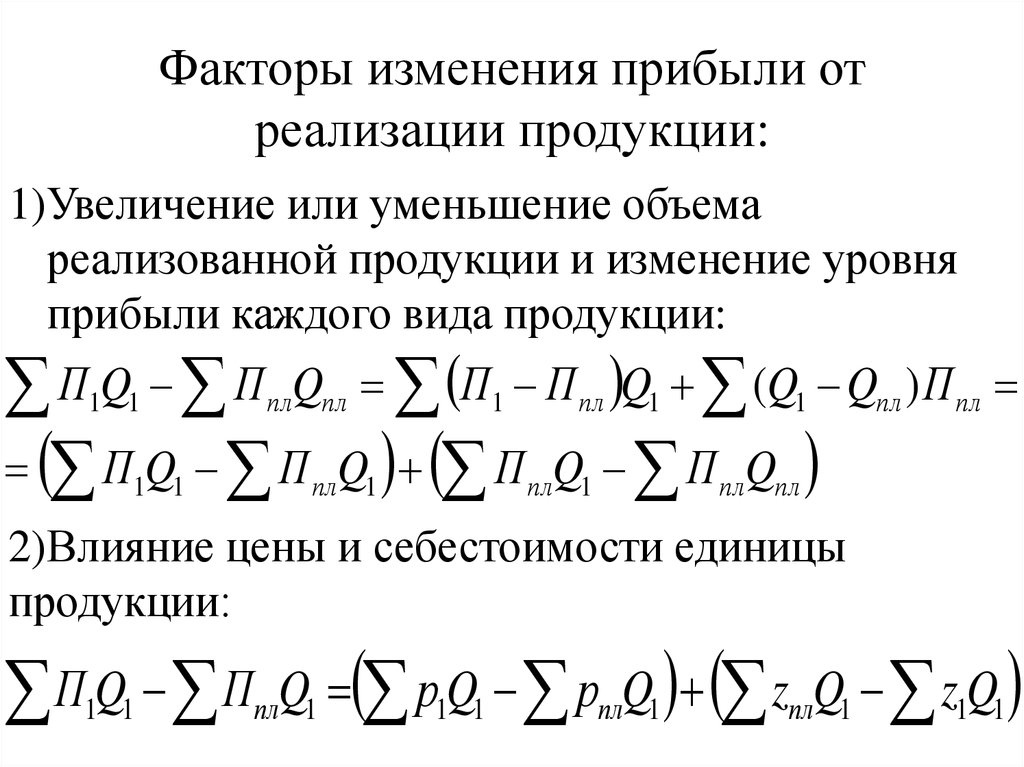 Изменение прибыли от реализации продукции