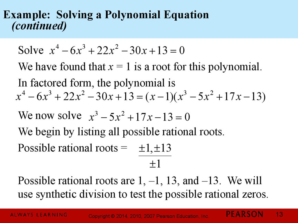 Example: Solving a Polynomial Equation (continued)