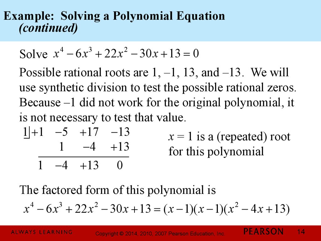 Example: Solving a Polynomial Equation (continued)