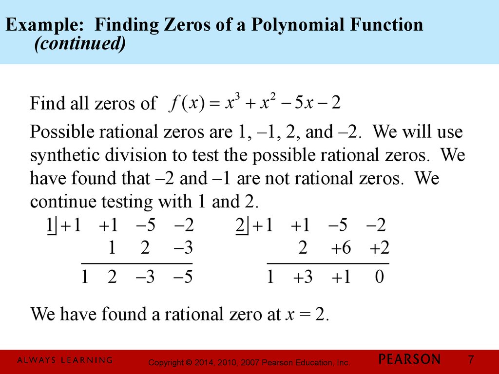 Example: Finding Zeros of a Polynomial Function (continued)