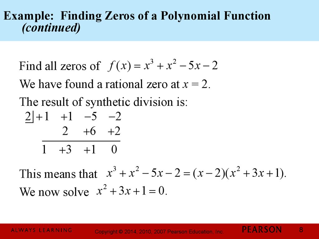 Example: Finding Zeros of a Polynomial Function (continued)
