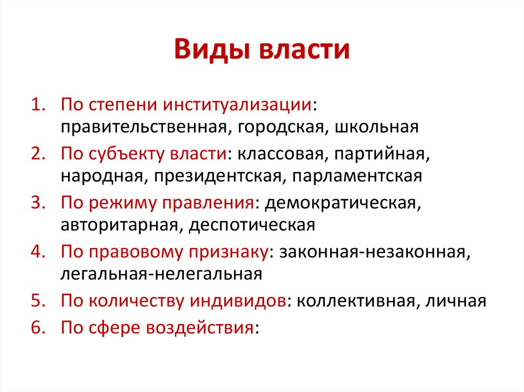 Перечислите формы власти народа. Виды власти. Виды власти и их характеристика.