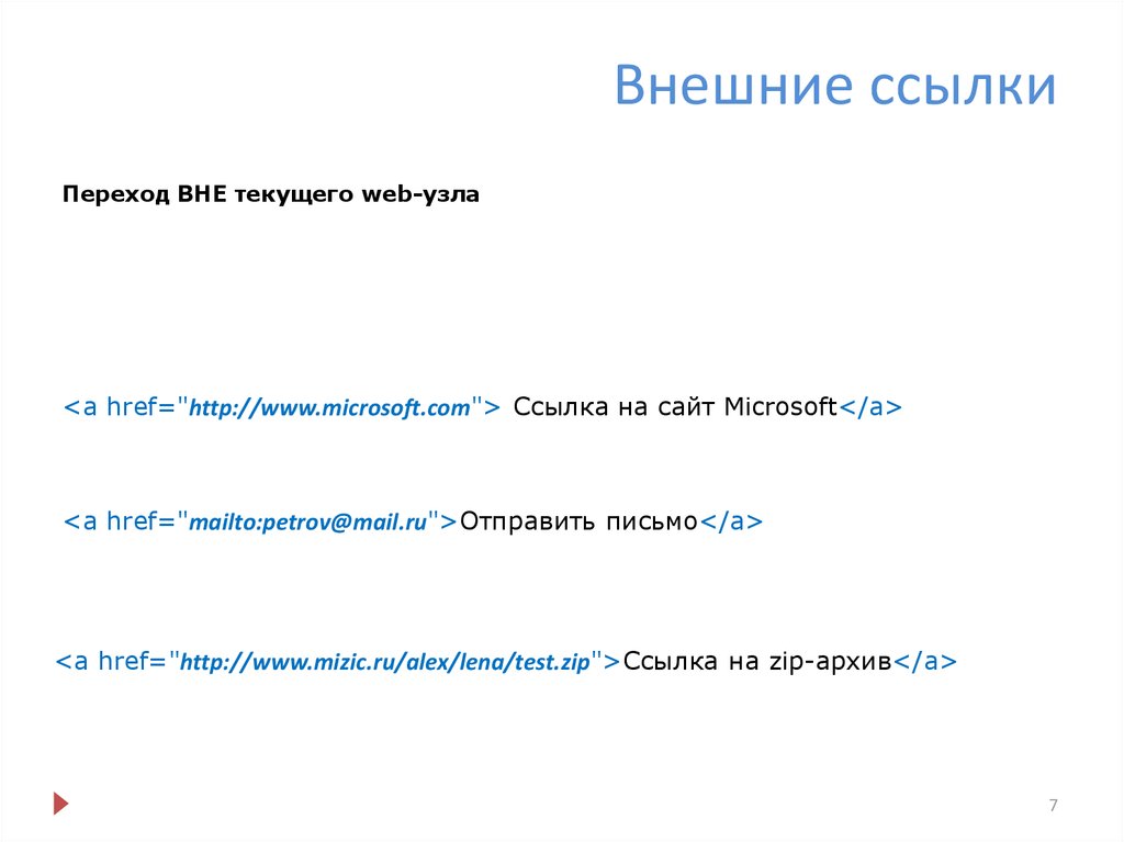 Код перехода по ссылке. Внешние ссылки. Ссылка на сайт Microsoft. Переход по ссылке. Виды внешних ссылок.