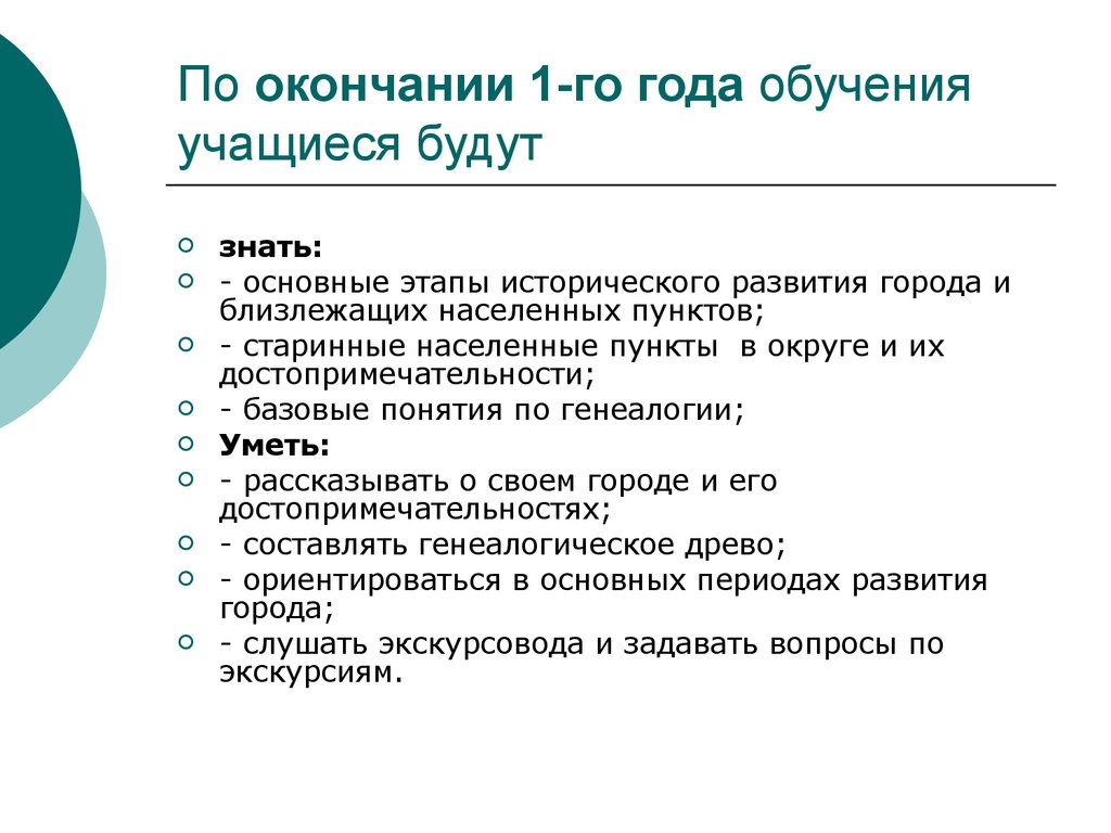 Год обучения. По окончании 4-х лет обучения.