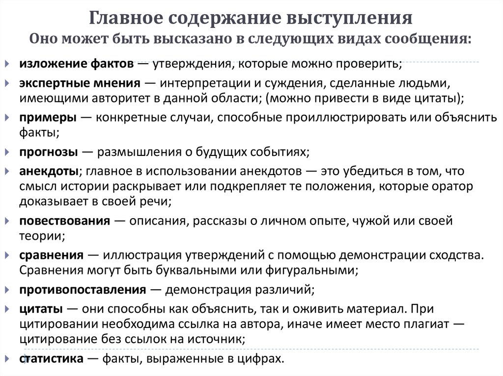 Основное содержание речи