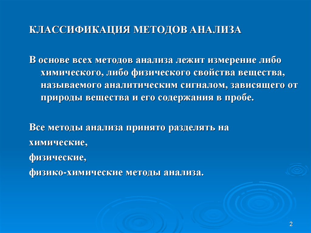 В основе метода. Методы анализа веществ. Классификация методов качественного анализа в химии. Классификация физических методов анализа. Физико-химические методы анализа в ОС.