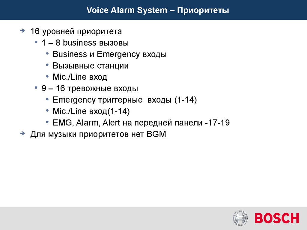 Voice Alarm System – Приоритеты