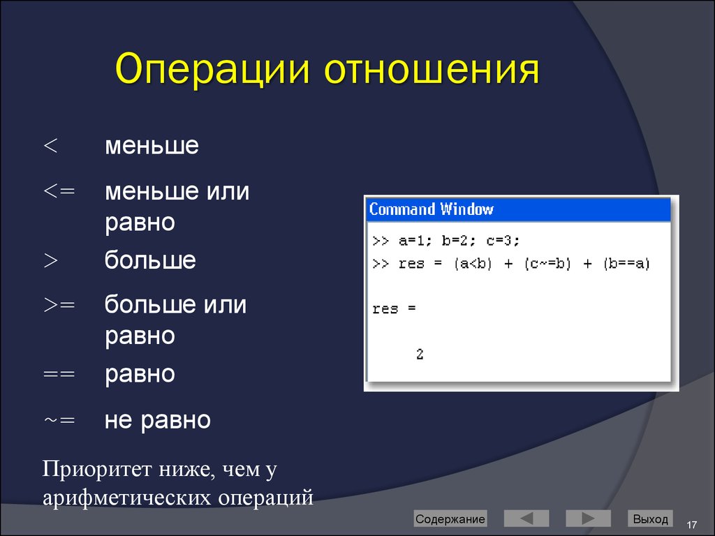 Содержит операцию отношения