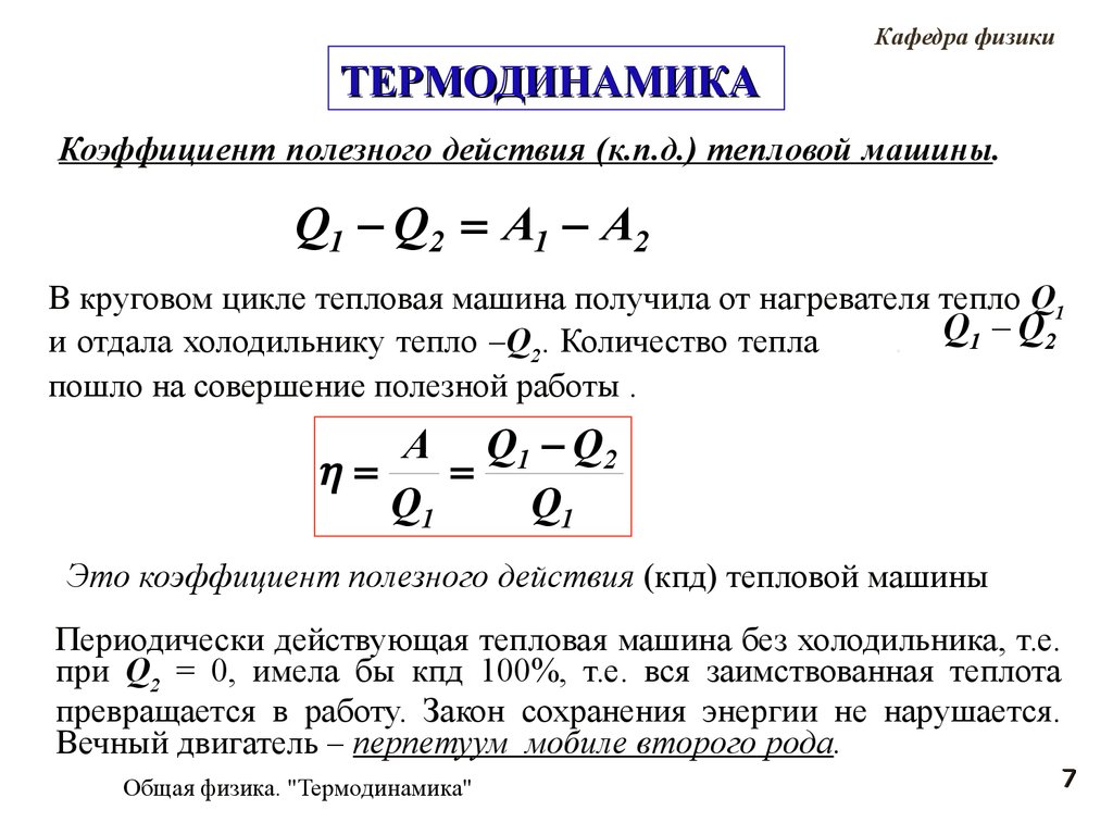 Термодинамика. Тепловая машина. (Лекция 7) - презентация онлайн