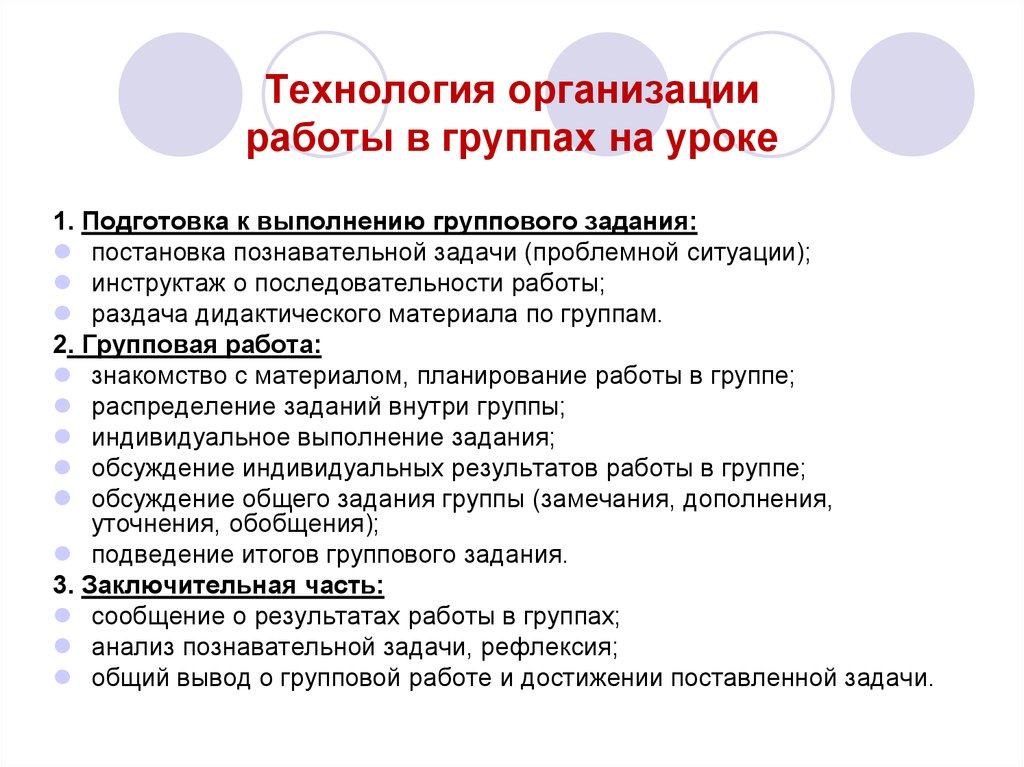 Подготовка 1 занятие. Методы работы в группах на уроке. Технология организации групповой работы на уроке. Приемы работы в группах на уроках. Организация работы в группе.